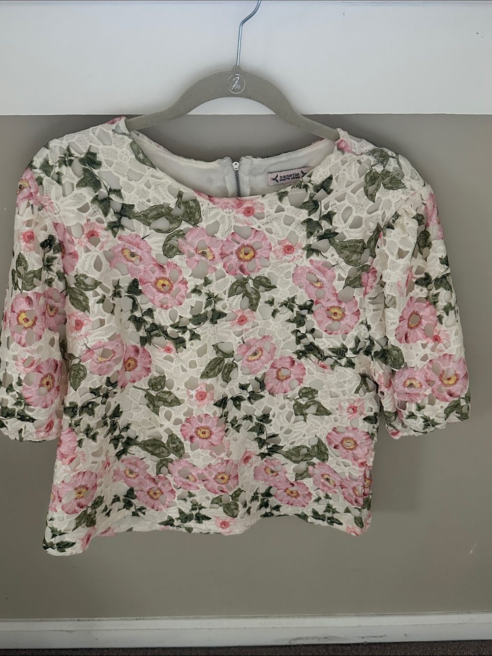 Floral Lace Overlay Top - Pink/Green